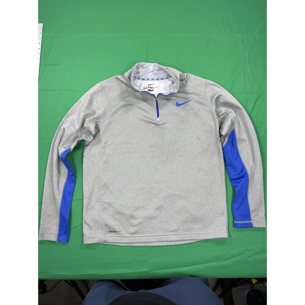 Nike Therma Fit Quarter Zip Pullover Gray Blue Mens Medium Athletic Running
